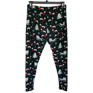 LuLaRoe Leggings | Tall and Curvy (TC) | Dark Green with Dachshunds